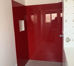 Acrylic Shower Splashback painted in Red Hot Sting